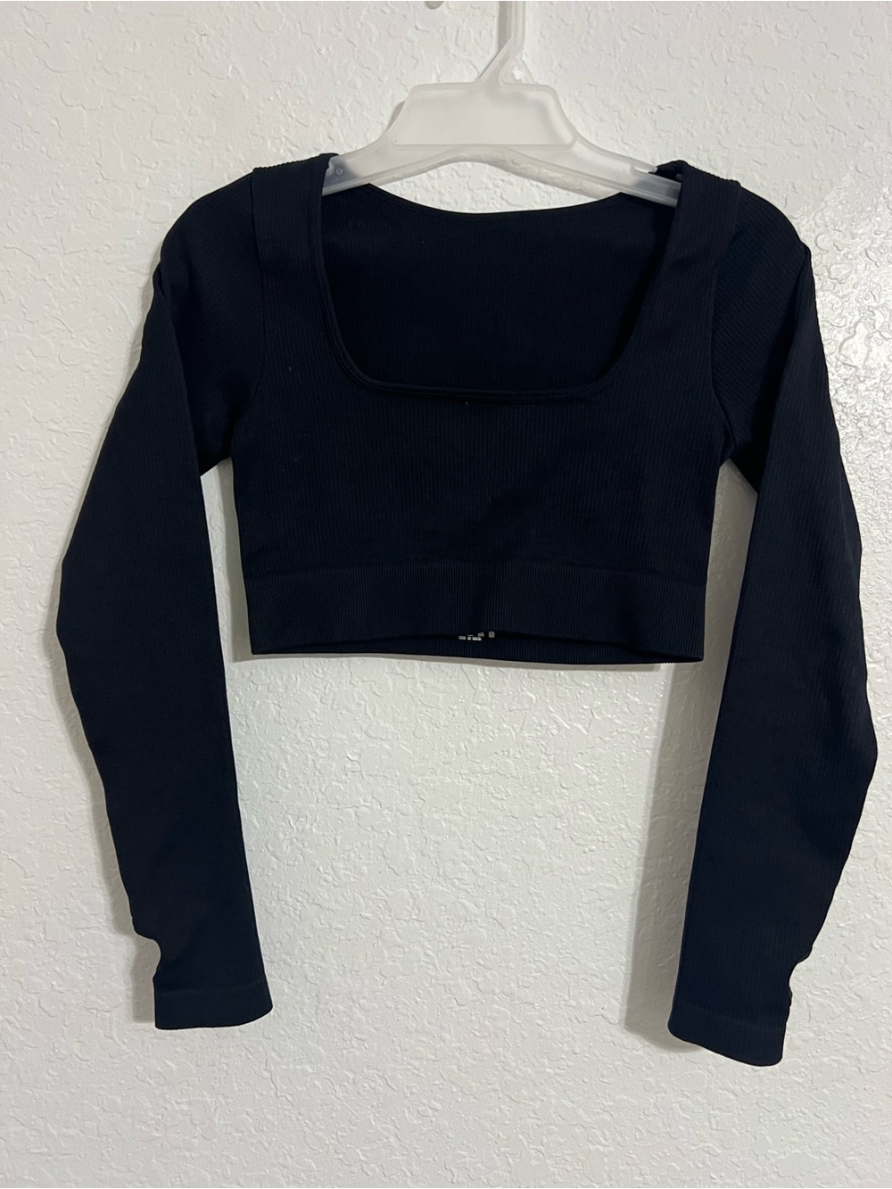 OQQ Long Sleeve Women Crop Top Square Neck Thumb Hole Black Size M # 264